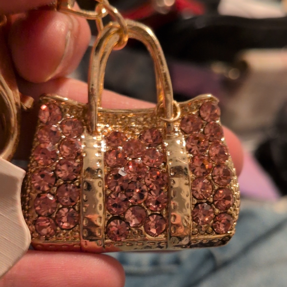 Elegant Gold and Pink Crystal Women's Bag Charm‎
